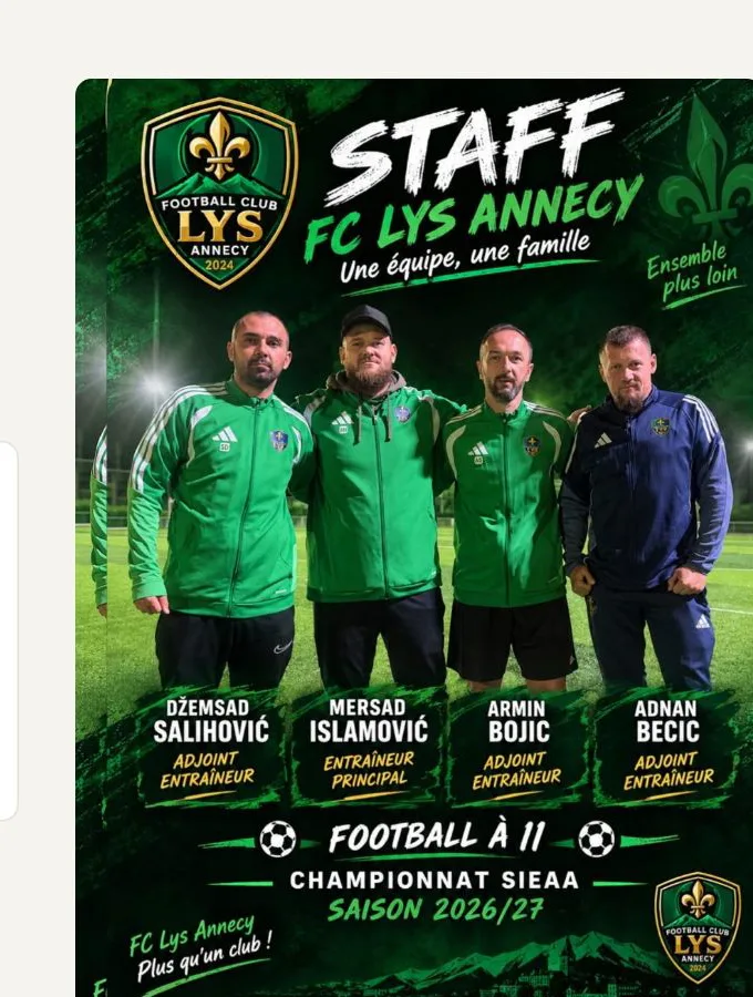Affiche officielle du staff du FC Lys Annecy, saison 2026/27